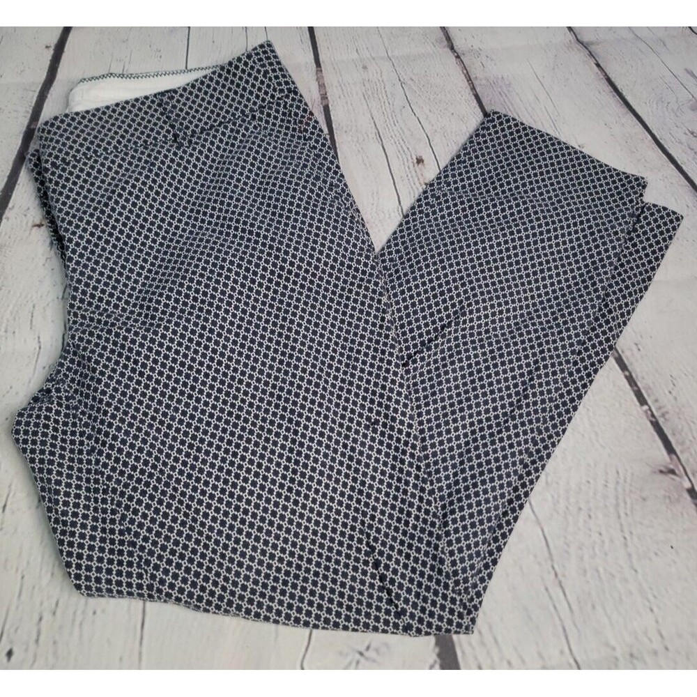 Dalia Crop Pant Capris Navy White Geometric Women's Sz 6 Career Stretch Pockets